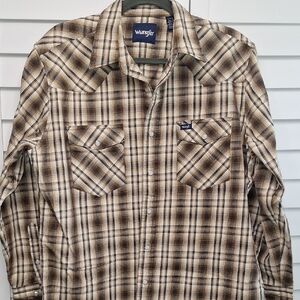 Wrangler Brown Plaid Snap-Up Shirt. Large. Like New.